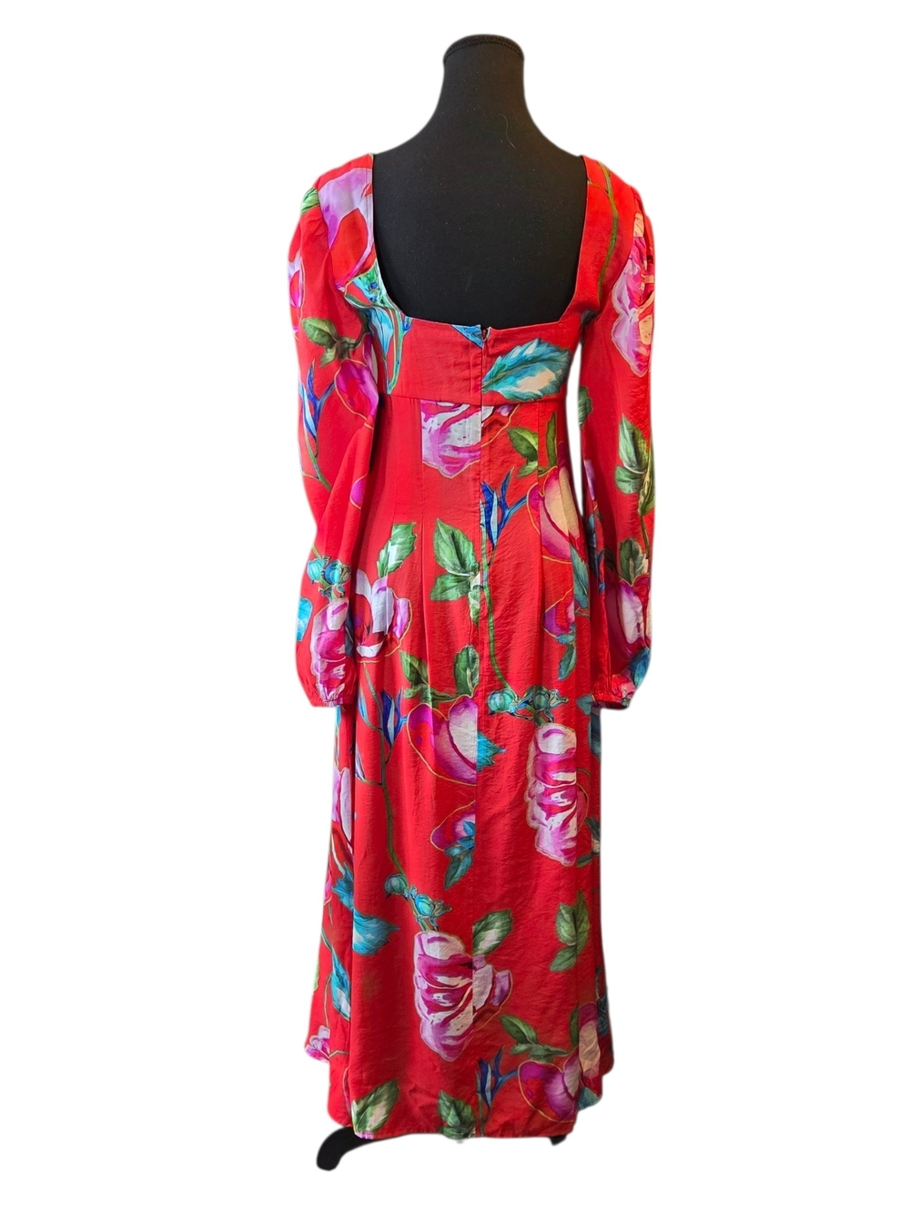 Icone Floral Red Maxi Dress with Long Sleeves Size Small - Picture 3 of 7